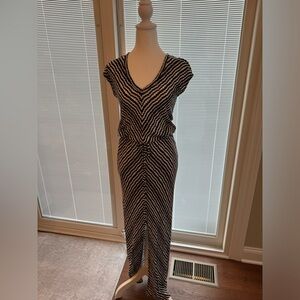 Velvet long knit dress with front slit and waist drawstring. Size XS.